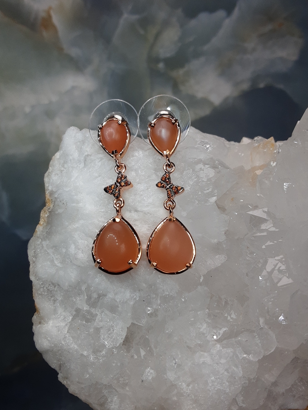 925 Peach Moonstone Drop Earrings. PRICE IS FIRM.